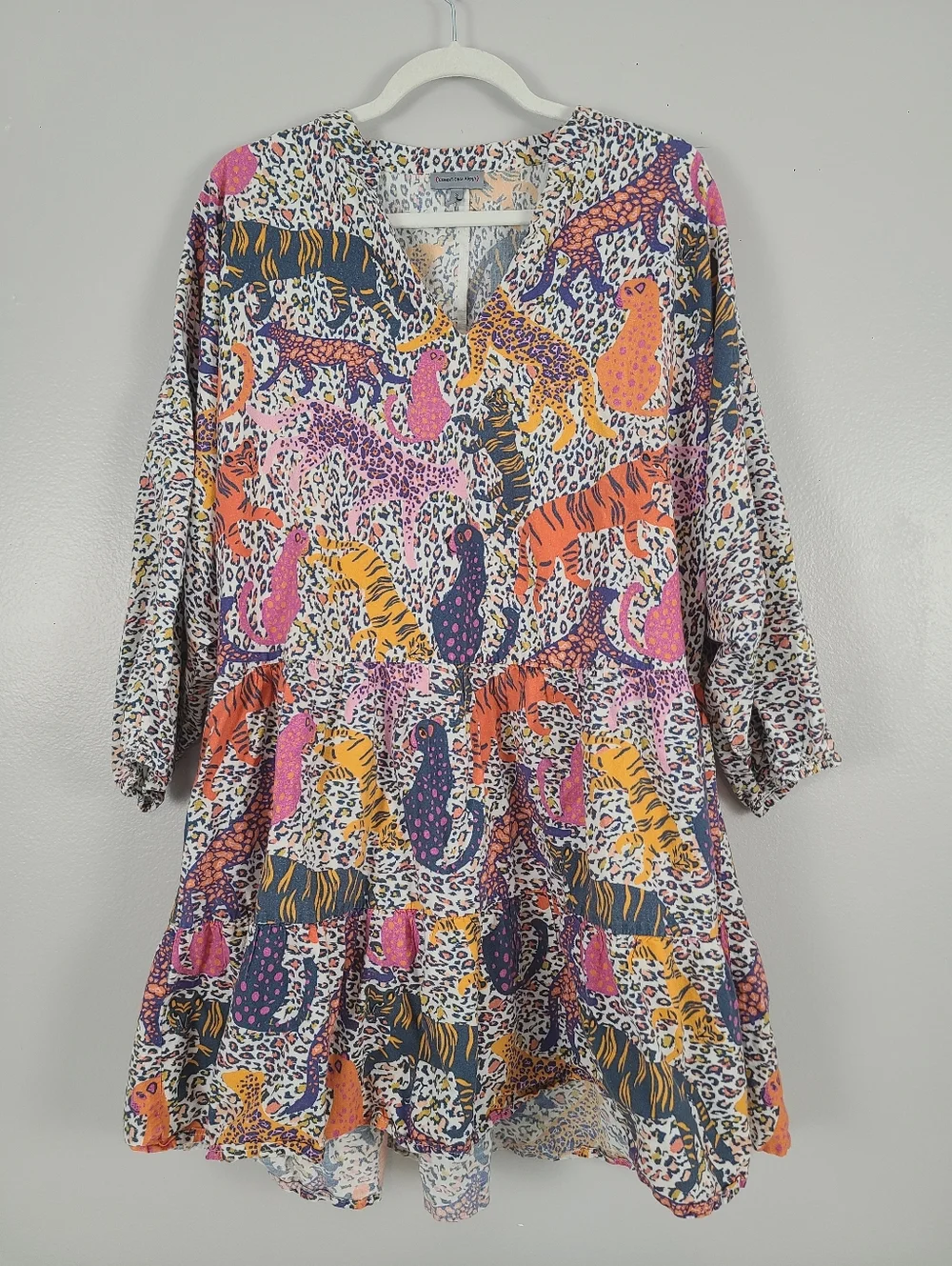 Anthropologie x Conditions Apply Multicolor Animal Tiger Tiered Tunic Dress XL - Picture 2 of 16